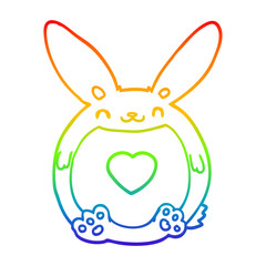 rainbow gradient line drawing cartoon rabbit with love heart