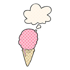 cartoon ice cream and thought bubble in comic book style