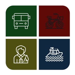 Set of tour icons such as Bus, Bicycle, Tour guide, Yacht , tour