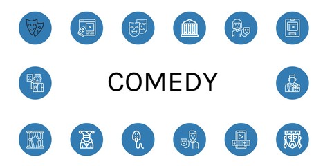 Set of comedy icons such as Theater, Entertainment, Masks, Theatre, Actor, Joker, Mask , comedy