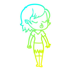 cold gradient line drawing cute cartoon vampire girl