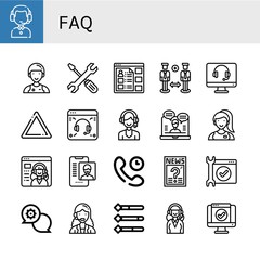 Set of faq icons such as Customer service agent, Assistant, Technical Support, Information, Support, Warning, Online support, Service, Question, services , faq