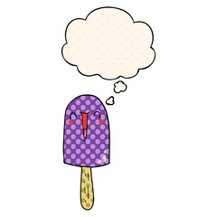 cartoon happy ice lolly and thought bubble in comic book style