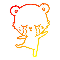 warm gradient line drawing crying cartoon bear balancing