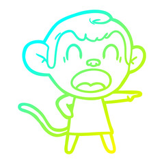 cold gradient line drawing shouting cartoon monkey pointing