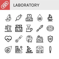 Fototapeta premium Set of laboratory icons such as Genes, Microscope, Vaccine, Hospital, Blood type, Test tube, Dripper, Sample, Cardiology, Pipette, Climate change, Medical, Blood cells , laboratory