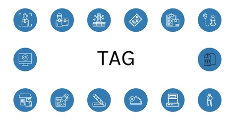 Set of tag icons such as Location, Delivery man, Bonus, Coupon, Delivery, Coding, Marker, Discount, Scanner, Code, Price tag , tag