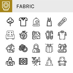 Set of fabric icons such as Trackball, Textile, Polo shirt, Beanie, Apron, Safety pin, Armchair, Embroidery, Fabric, Moisturizer, Carpet, Tailor, Laundry, Sewing machine , fabric