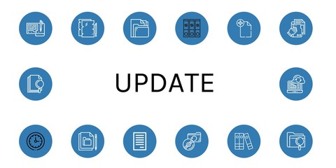 Set of update icons such as File, Circular clock, Backup, Files, Syncronization , update