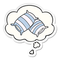 cartoon pillows and thought bubble as a printed sticker