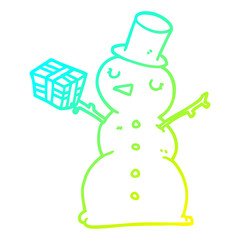 cold gradient line drawing cartoon snowman