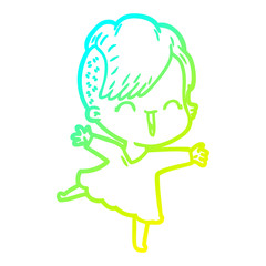 cold gradient line drawing cartoon happy hipster girl