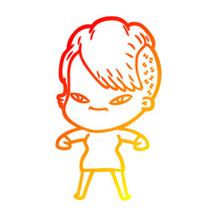 warm gradient line drawing cute cartoon girl with hipster haircut