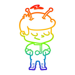 rainbow gradient line drawing friendly cartoon spaceman