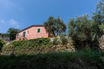 view of a ligure house in the backcountry, Lavagna, Genoa, Italy