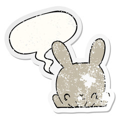 cartoon rabbit and speech bubble distressed sticker