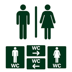 WC, man and women isolated sign with arrow left and right