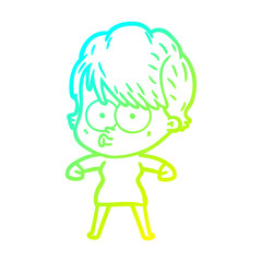 cold gradient line drawing cartoon woman