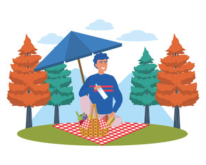 Man cartoon having picnic design