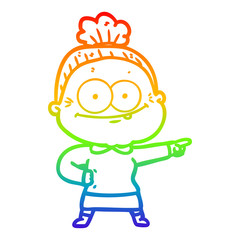 rainbow gradient line drawing cartoon happy old woman