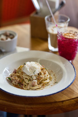 Pasta carbonara in a plate