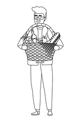 Man cartoon having picnic design