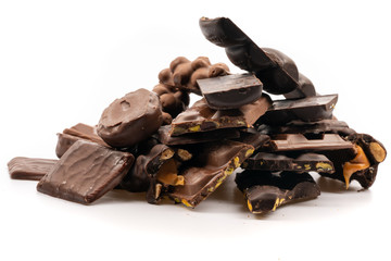assorted chocolates on white background