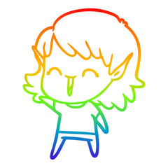 rainbow gradient line drawing cartoon elf girl