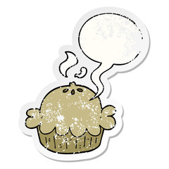 cartoon pie and speech bubble distressed sticker