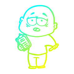 cold gradient line drawing cartoon tired bald man
