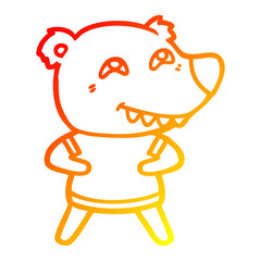 warm gradient line drawing cartoon bear showing teeth