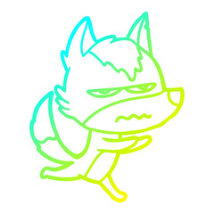 cold gradient line drawing cartoon annoyed wolf