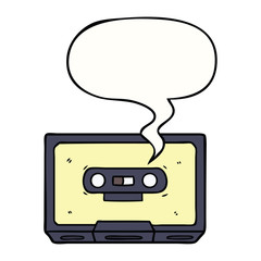 cartoon old cassette tape and speech bubble
