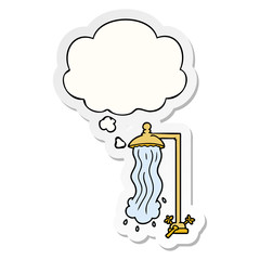 cartoon shower and thought bubble as a printed sticker