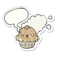 cute cartoon pie and speech bubble distressed sticker