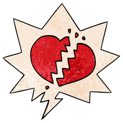 cartoon broken heart and speech bubble in retro texture style