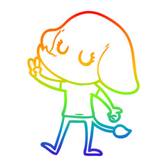 rainbow gradient line drawing cute cartoon elephant