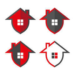 Home security. Home in form shield, vector illustrations. Home protection logo design template. Vector shield and house logotype illustration. Graphic home security icon label. EPS 10.