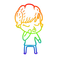rainbow gradient line drawing cartoon woman with eyes shut