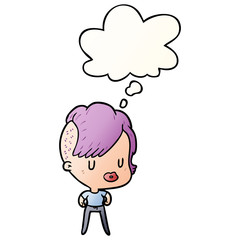 cartoon girl and thought bubble in smooth gradient style