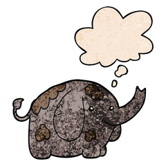 cartoon elephant and thought bubble in grunge texture pattern style