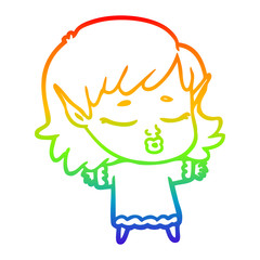 rainbow gradient line drawing pretty cartoon elf girl