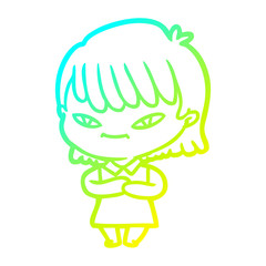cold gradient line drawing cartoon woman