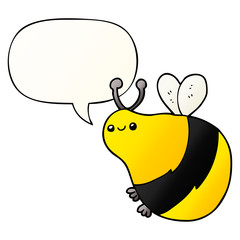 cartoon bee and speech bubble in smooth gradient style