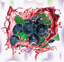 Blueberry in splashes of juice