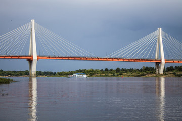 Fototapeta na wymiar A large cable-stayed bridge over the Oka river in Murom, Russia