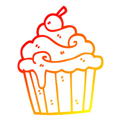 warm gradient line drawing cartoon cup cake