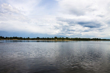 The river Oka to Murom, Russia overcast rainy summer day