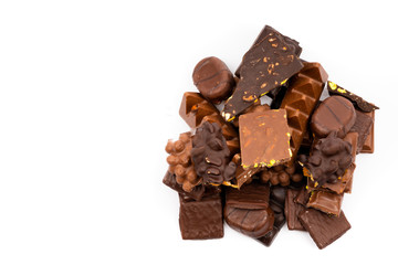 assorted chocolates on white background