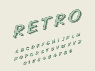 Retro font and alphabet. Stock vector illustration